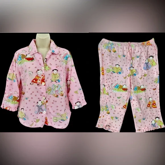 Nick & Nora Big Babies Geisha Pink Floral Pajama Set XXL NWT Vintage Sleepwear - Picture 3 of 9